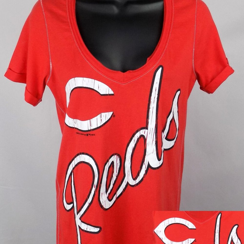 Cincinnati Reds Shirt Women's Small Red V-Neck